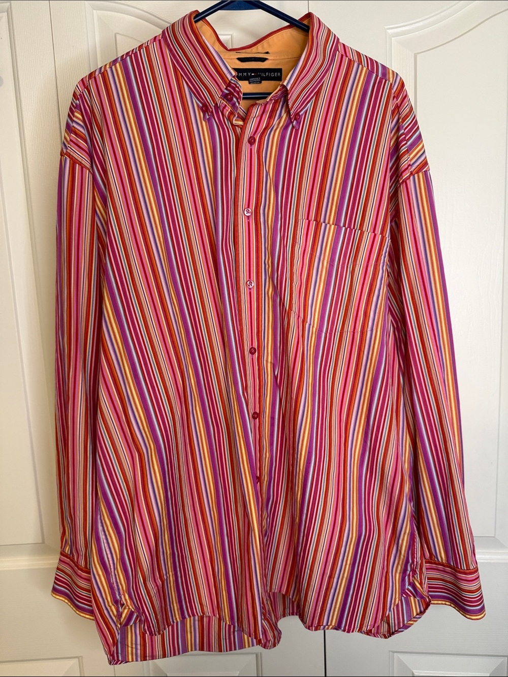 Tommy Hilfiger Men's Vibrant Pink & Multi-Stripe Button-Down Shirt
